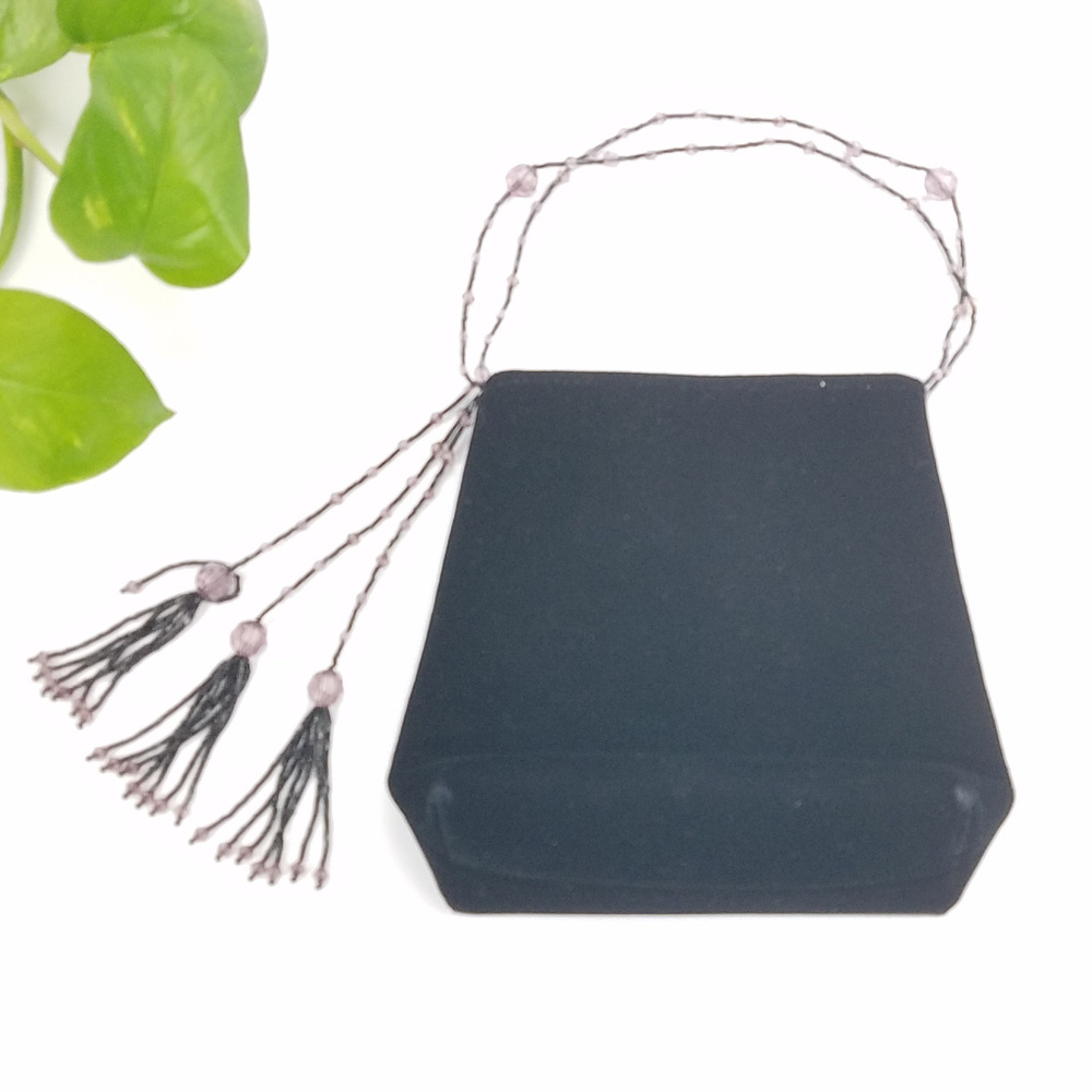 La Regale Black Velvet Beaded Strap Bag
